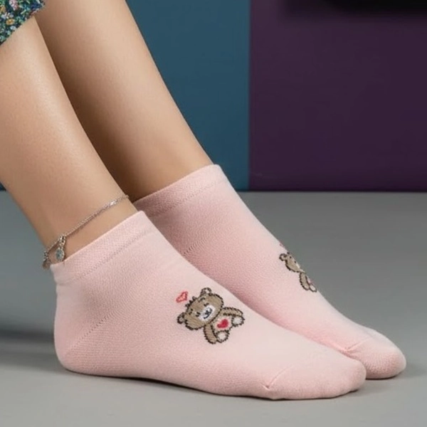 جوراب نیم ساق پنبه ای خرسی قلبی 7003 روما